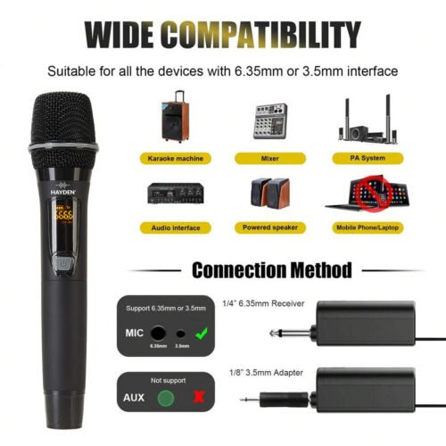 6a522302a546d14d1d81032994f6df3176dc474da7fa831a3e7bd.jpg Hayden Audio HY-12 UHF Wireless Microphone