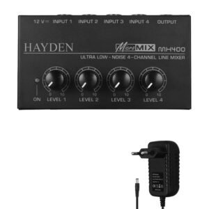 6a52245b6cf07a9ba11319d0f67fa8628708e3cb7866d198a400e.jpg Hayden Audio MX400 4-Channel Line Mixer (Analog Mixers)