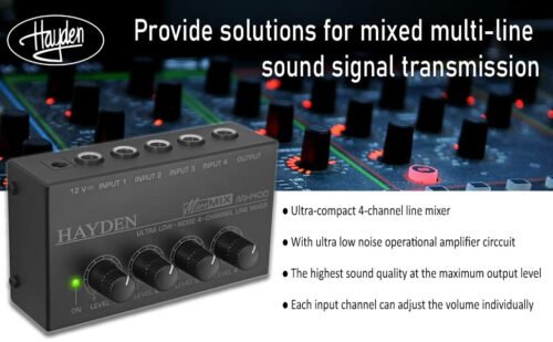 6a52245d2e49da25f2166d4b430451a7b10a4de0020ec0f5783b2.jpg Hayden Audio MX400 4-Channel Line Mixer (Analog Mixers)