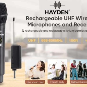 6a5225a0ae9b461685cefc5e6da90e78dabdc095ab066392f377c.jpg Hayden Audio HY-08 Dual UHF Wireless Microphone