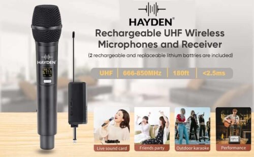 6a5225a0ae9b461685cefc5e6da90e78dabdc095ab066392f377c.jpg Hayden Audio HY-08 Dual UHF Wireless Microphone