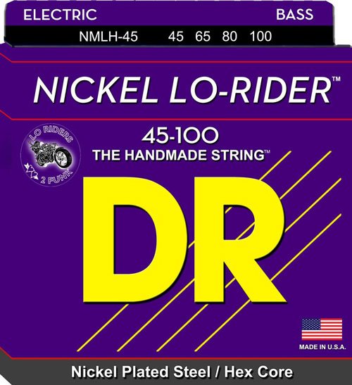 DR, Bass Guitar Strings, Nickel Lo-Rider, Nickel, 4-String, .045-.100, Medium -Set NMLH-45