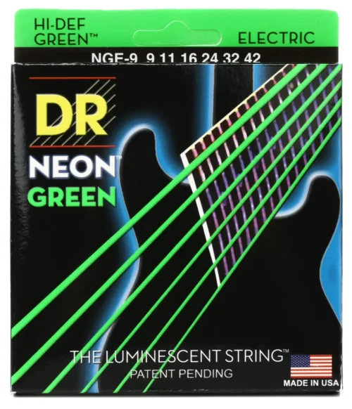 DR, Electric Guitar Strings, Hi-Def Neon, Green, .009-.042, Light -Set NGE-9 DR, Electric Guitar Strings, Hi-Def Neon, Green, .009-.042, Light -Set NGE-9
