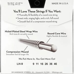 DR, Electric Guitar Strings, Tite-Fit, .009-.046, Light to Heavy -Set LH-9 DR, Electric Guitar Strings, Tite-Fit, .009-.046, Light to Heavy -Set LH-9
