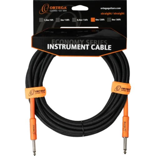 Ortega Instrument Cable, Economy Series, Straight/Straight - 20ft -Orange & Black OECIS-20