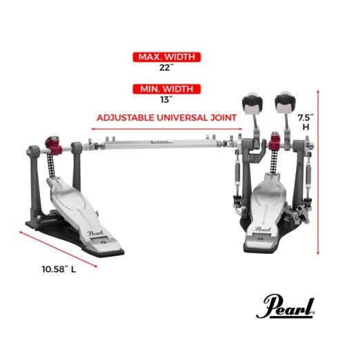 Pearl Double Bass Drum Pedal, Complete Set P-1032R -Red (1) Pearl Double Bass Drum Pedal, Complete Set P-1032R -Red