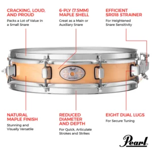 Pearl Snare Drum, Maple Shell, 13"(33.02 cm) x 3"(7.62 cm) M1330 (114)