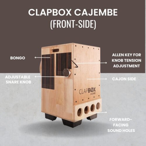 Clapbox Cajembe Cajon 4-in-1 – Rubber Wood, 3 Internal Snares, Natural