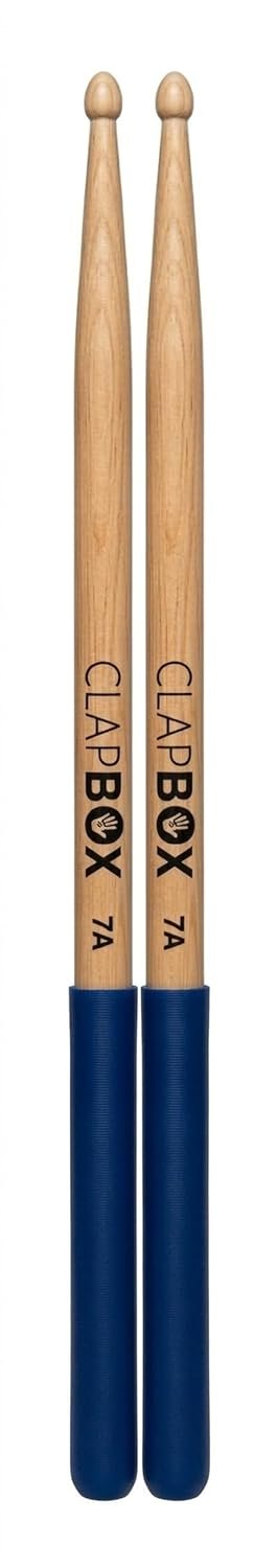 Clapbox Drum Sticks with Grip (Blue) Maple Wood, 7A Size - One Pair