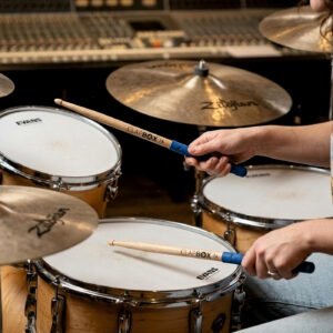 Clapbox Drum Sticks with Grip (Blue) Maple Wood, 7A Size - One Pair