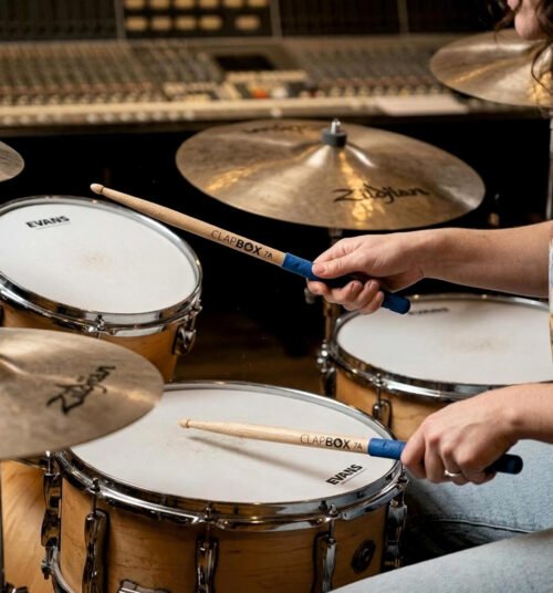Clapbox Drum Sticks with Grip (Blue) Maple Wood, 7A Size - One Pair