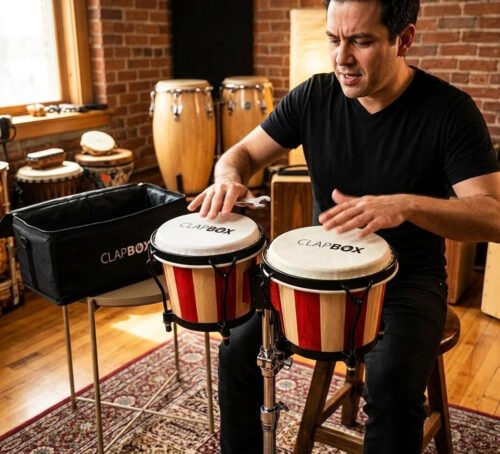 6a71ba4585fd1d0cad67374bfbbf9066c16df1c2896b0f8f41c48.jpg Clapbox ZHB-108A 6" & 7" Bongo Drums with Bag & Tuning Key