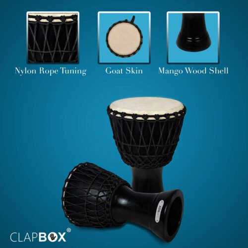 Clapbox Black Djembe Drum – 14-Inch Mango Wood