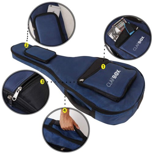 Clapbox Acoustic Guitar Bag (Blue) – Waterproof & Padded Gig Bag with Multiple Pockets