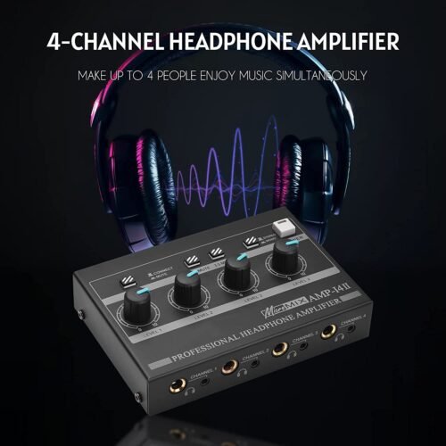 HAYDEN Headphone Amplifier 4 Channels Metal Stereo Audio Amplifier Mini Earphone Splitter with Power Adapter 4 HAYDEN HY-I4II 4-Channel Headphone Amplifier