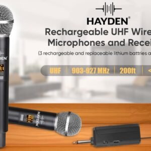 Hayden HY-59 Dual Wireless Mic Microphone UHF Karaoke Dynamic mic with Type C Rechargeable Receiver