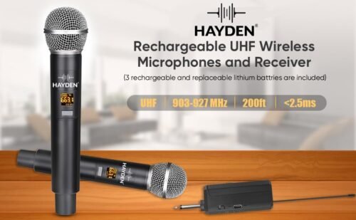 Hayden HY-59 Dual Wireless Mic Microphone UHF Karaoke Dynamic mic with Type C Rechargeable Receiver