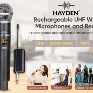 Hayden HY-59 Dual Wireless Mic Microphone UHF Karaoke Dynamic mic with Type C Rechargeable Receiver