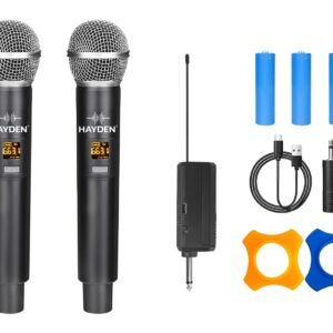 Hayden HY-59 Dual Wireless Mic, Microphone, UHF Karaoke Dynamic mic with Type C Rechargeable Receiver