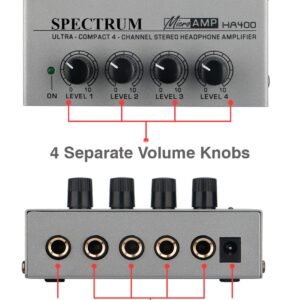 SPECTRUM HA400 Headphone Amplifier 4 Ch Channel Metal Audio Stereo Amplifier, Mini Earphone Splitter 3 SPECTRUM HA400 Headphone Amplifier 4 Ch Channel Metal Audio Stereo Amplifier Mini Earphone Splitter