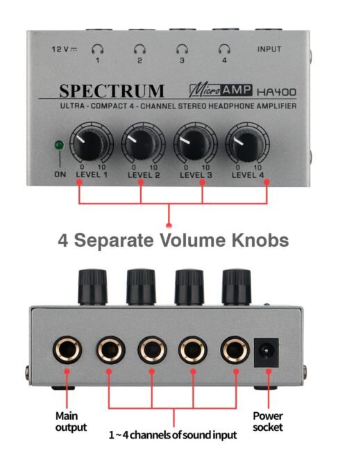 SPECTRUM HA400 Headphone Amplifier 4 Ch Channel Metal Audio Stereo Amplifier, Mini Earphone Splitter 3 SPECTRUM HA400 Headphone Amplifier 4 Ch Channel Metal Audio Stereo Amplifier Mini Earphone Splitter