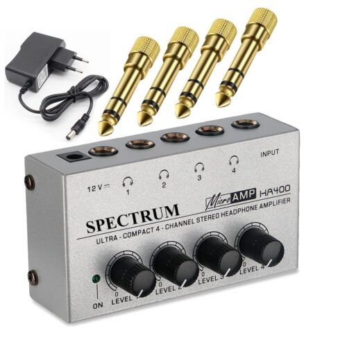 SPECTRUM HA400 Headphone Amplifier 4 Ch Channel Metal Audio Stereo Amplifier, Mini Earphone Splitter SPECTRUM HA400 Headphone Amplifier 4 Ch Channel Metal Audio Stereo Amplifier, Mini Earphone Splitter