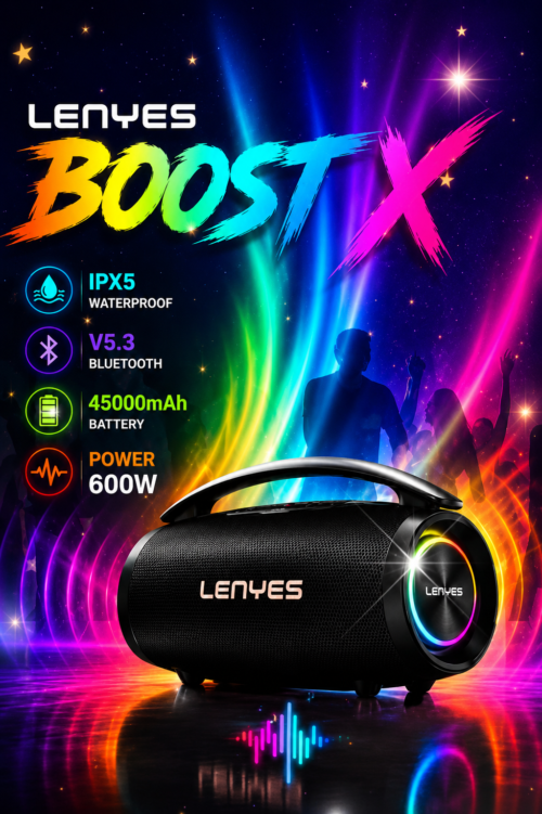 LENYES Boost X Series Bluetooth Party Speaker with RGB Lights & Dual Wireless Microphones