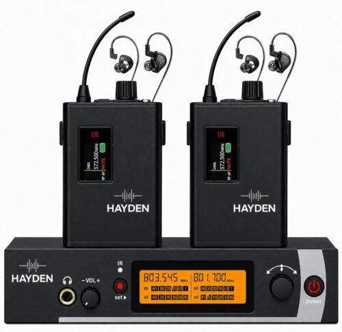 hayden HY-IEM2 UHF Wireless in Ear Monitor System 2 Pack with Earphones hayden HY-IEM2 UHF Wireless in Ear Monitor System 2 Pack with Earphones
