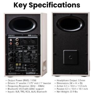 Edifier MR5 Bluetooth Powered Studio Monitor Speakers 2.0, 110W RMS – White Edifier MR5 Bluetooth Powered Studio Monitor Speakers 2.0, 110W RMS – White