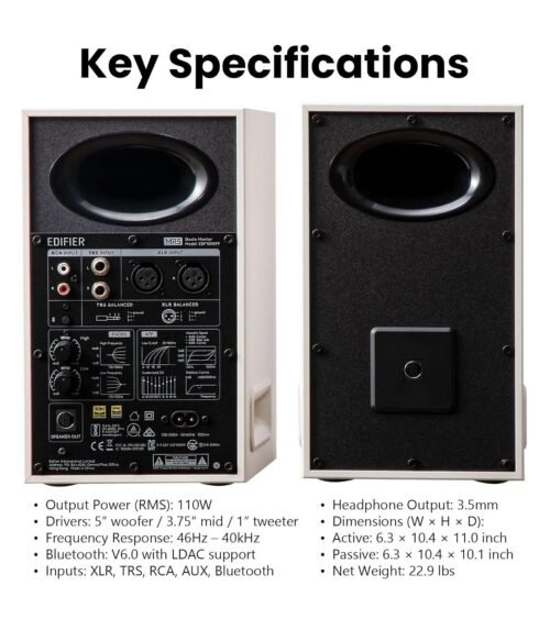 Edifier MR5 Bluetooth Powered Studio Monitor Speakers 2.0, 110W RMS – White Edifier MR5 Bluetooth Powered Studio Monitor Speakers 2.0, 110W RMS – White