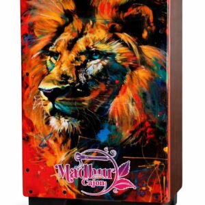 Madhur Cajon Wooden Percussion Box Drum with Vibrant Lion Art Print, Multicolour