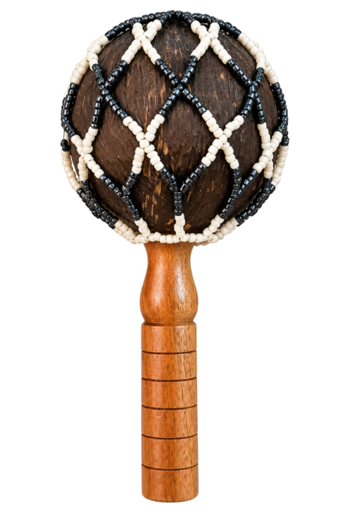 Coconut Cabasa – Beaded Shaker with Wooden Handle