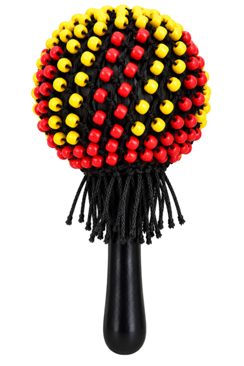 Shekere – Beaded Gourd Shaker with Wooden Handle