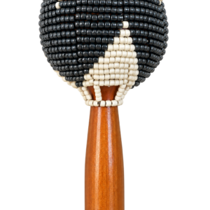 Beaded Cabasa – Black & White with Wooden Handle