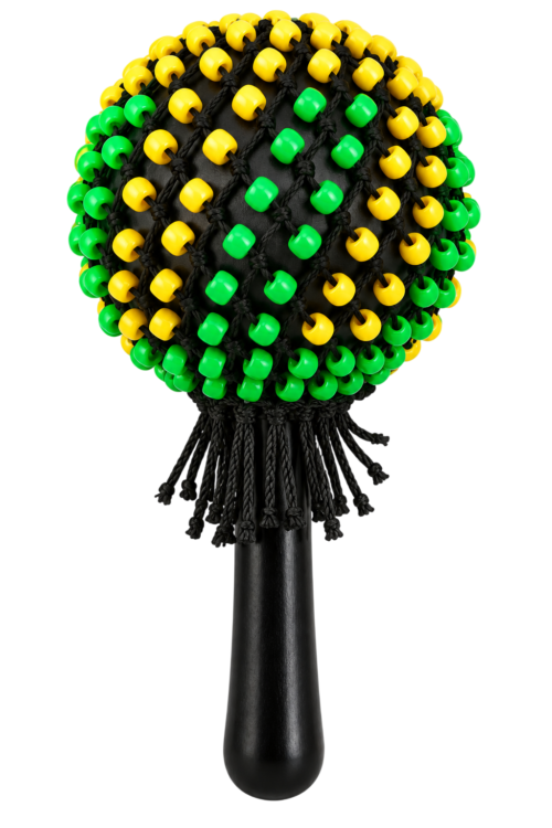 Shekere – Black Body with Yellow & Green Beads