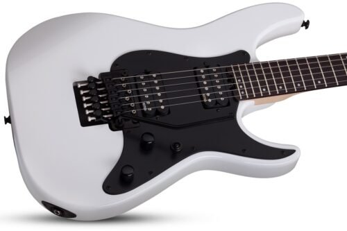 Schecter Sun Valley Super Shredder FR - Gloss White angle view Schecter Sun Valley Super Shredder 1282 with Floyd Rose – White