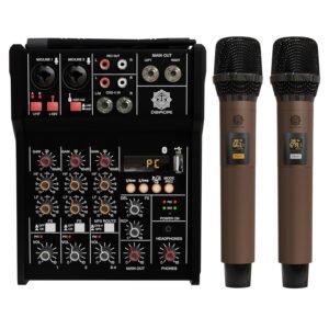DIGIMORE D-300 4 Channel Professional Audio Mixer with Dual Wireless Mic DIGIMORE D-300 4 Channel Professional Audio Mixer with Dual Wireless Mic