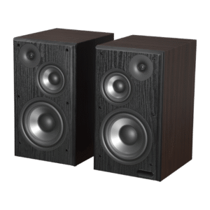 Edifier M60 - close-up of touch panel Edifier M60 Compact Desktop Speakers Bluetooth (Classic Oak,Pair)