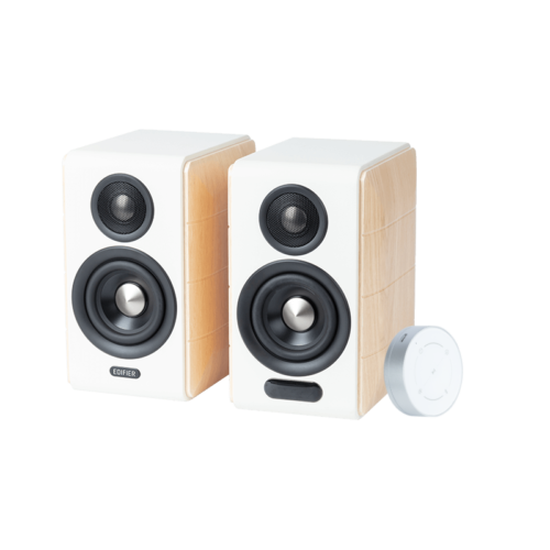 Edifier S880DB MKII Hi-Fi Bookshelf Speakers - front and side angle Edifier S880DB MKII Hi-Fi Bookshelf Speakers, 88W RMS, White