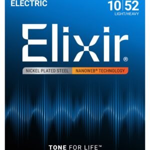 Elixir 12077 Nickel Plated Steel with NANOWEB coating Light-Heavy - front of pack Elixir 12077 Nanoweb Electric Guitar Strings 10-52