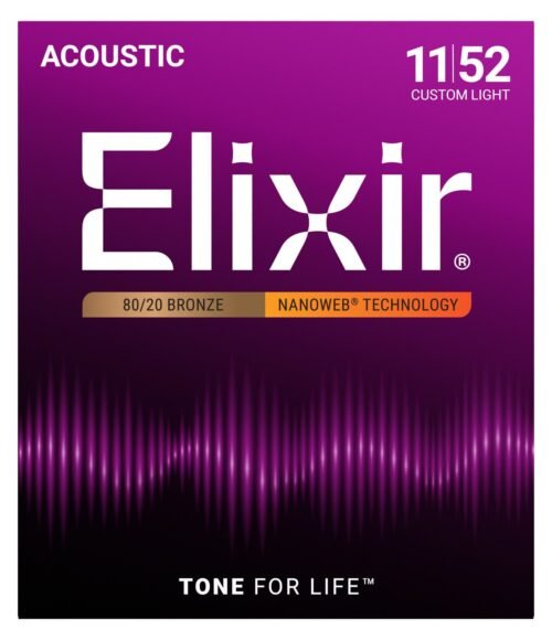 Elixir 11027 80/20 Bronze with NANOWEB coating Custom Light - front of pack Elixir 11027 80/20 Bronze with NANOWEB coating Custom Light - front of pack