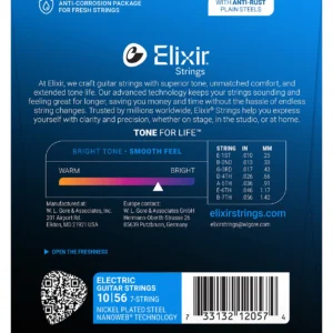 Elixir Strings 12057 Nanoweb Electric Guitar Strings - 010-056 Light 7-string