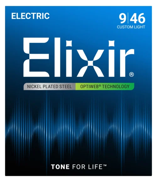 Elixir 19027 Nickel Plated Steel with OPTIWEB coating Custom Light - front of pack Elixir 19027 Nickel Plated Steel with OPTIWEB coating Custom Light - front of pack