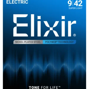 Elixir 12000 Nickel Plated Steel with POLYWEB coating Super Light - front of pack Elixir Super Light Polyweb 12000 Electric Guitar String 09-42