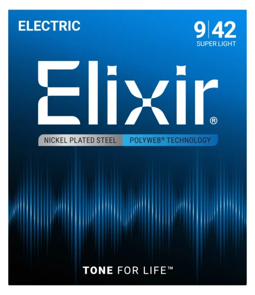 Elixir 12000 Nickel Plated Steel with POLYWEB coating Super Light - front of pack Elixir Super Light Polyweb 12000 Electric Guitar String 09-42