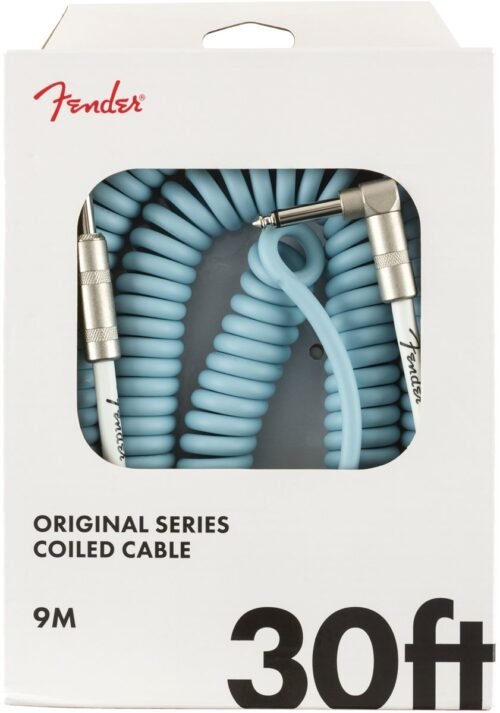 Fender Original Series Coil Cable 30 ft Daphne Blue - coiled cable Fender Instrument Cable Original Series Coiled Straight-Angle 30Ft Daphne Blue 990823006