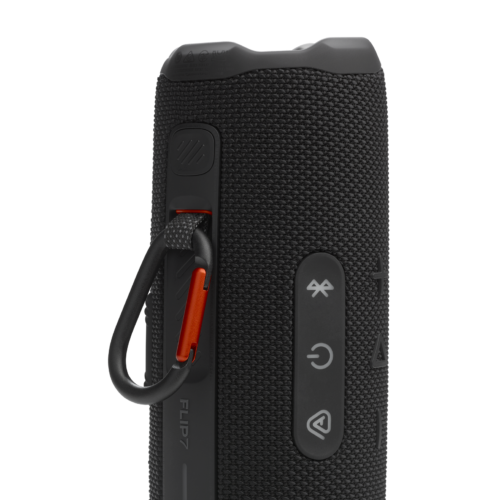 JBL Flip 7 Black - PushLock carabiner detail JBL Flip 7 Portable Bluetooth Speaker with Pro Sound & 16H Battery (Black)