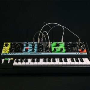 Moog Grandmother - patched front view Moog Grandmother Semi-Modular Analog Synthesizer