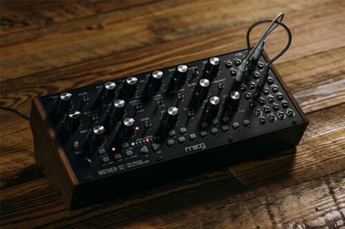 Moog Mother-32 - patched on a desk Moog Mother 32 Semi Modular Synthesizer