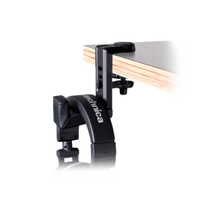 Audio-Technica AT-HPH300 - clamped to a desk edge holding headphones Audio-Technica AT-HPH300 - clamped to a desk edge holding headphones